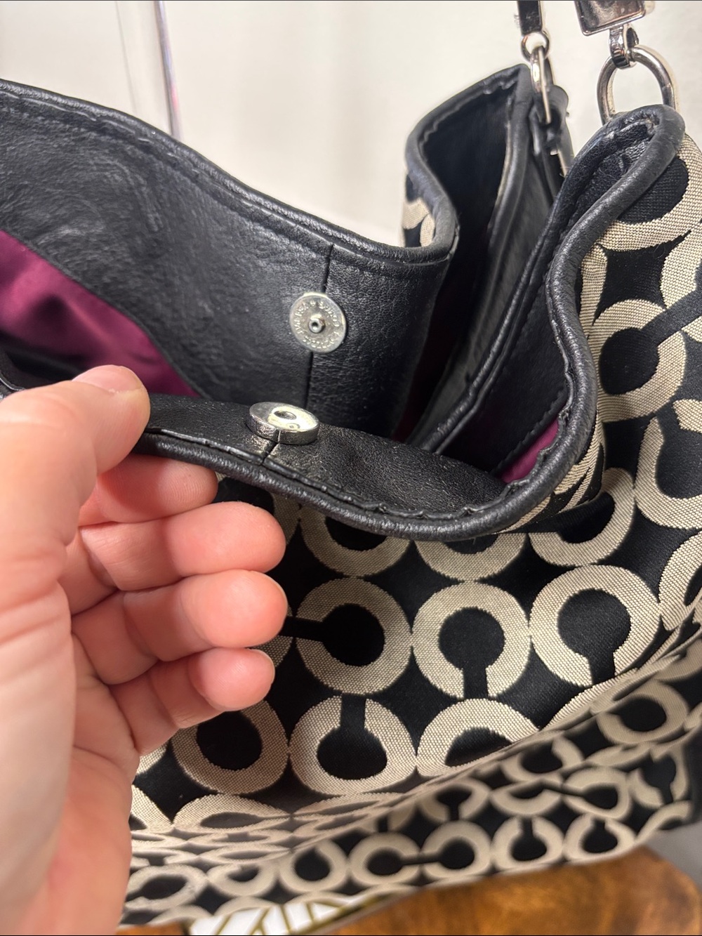 π₯COACH Phoebe Signature Op Art Shoulder Bag with Leather Trim - Picture 10 of 16